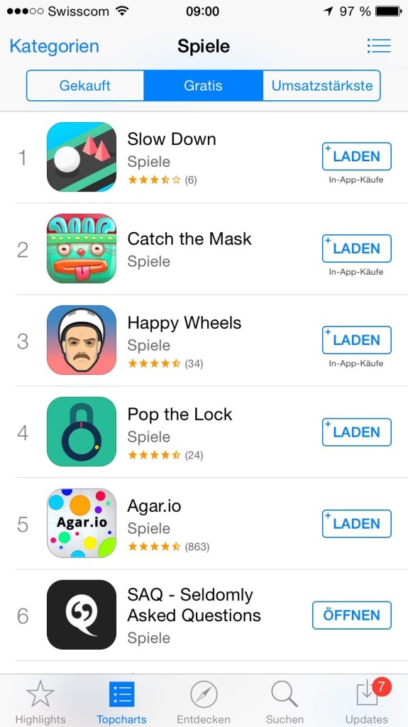 SAQ iOS Store Ranking Spiele